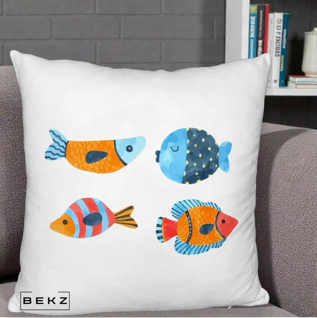 Perna Decorativa Pesti Acuarela, 40x40 cm, Alb Pufos, Husa Detasabila, Perna Inclusa, BEKZ®