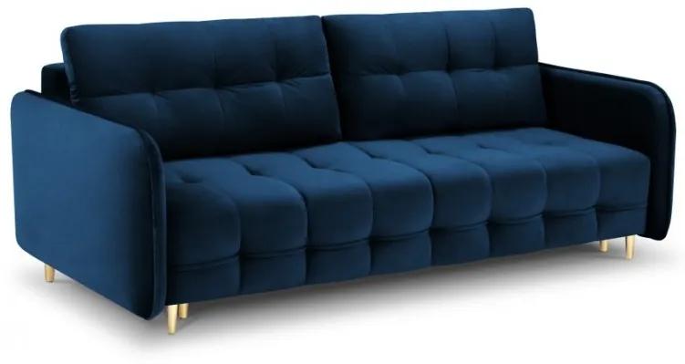 Canapea extensibila Scaleta cu 3 locuri, tapiterie din catifea si picioare din metal auriu, albastru royal