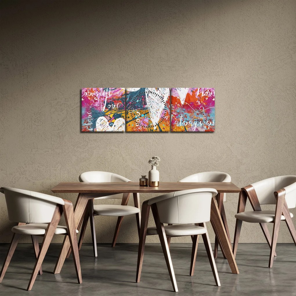 Tablou - Inima pe un fundal abstract (cu ceas) (90x30 cm)