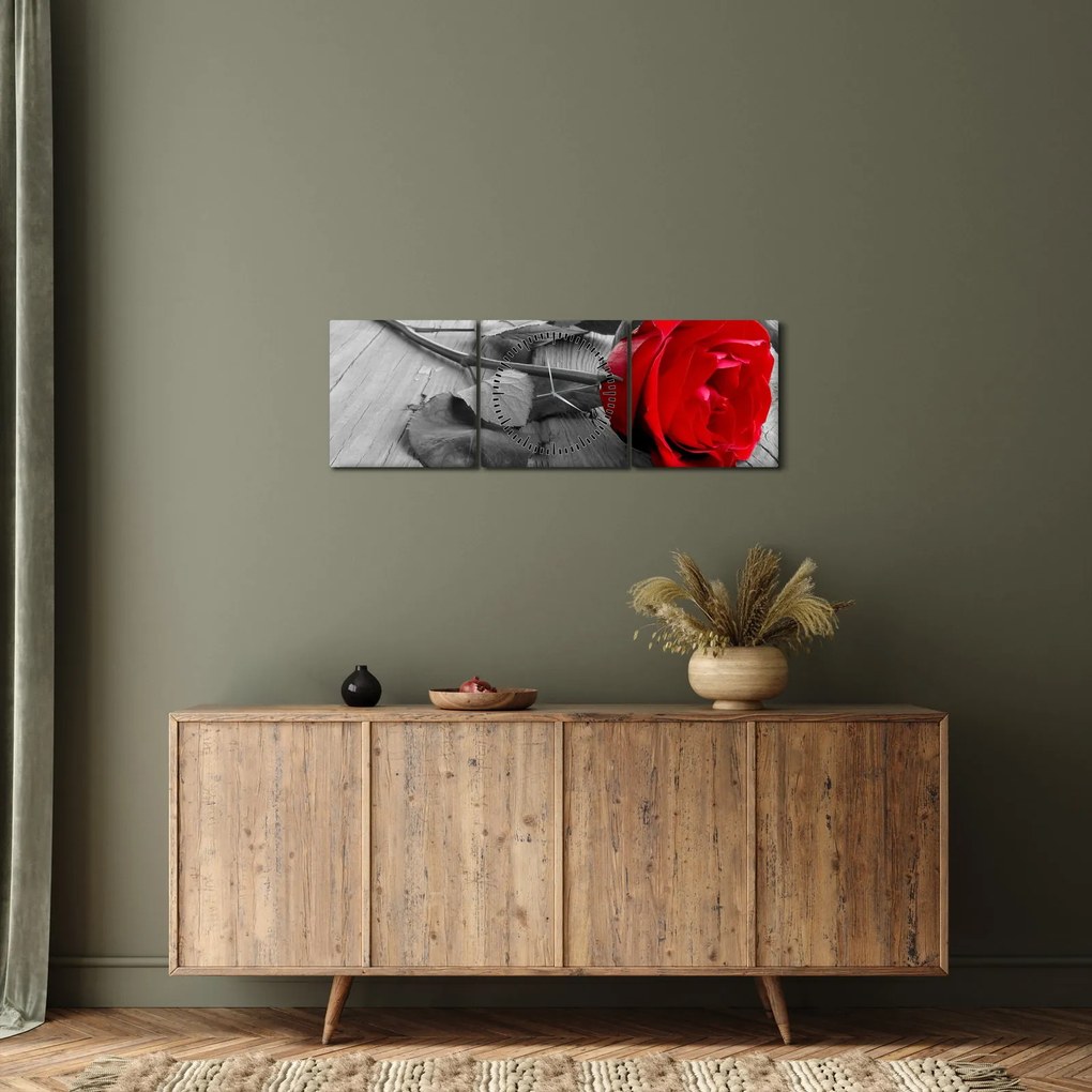 Tablou cu trandafiri roșii (cu ceas) (90x30 cm)