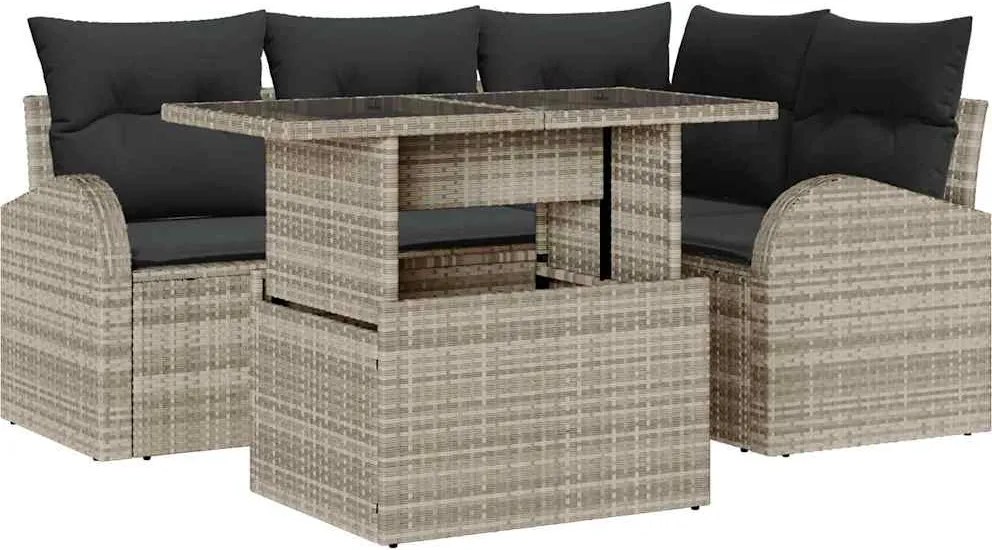 vidaXL Set de canapele pentru grădină 5 pcs Gri deschis Rattan poli