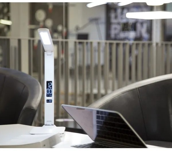 Immax 08934L - LED lampa de masa cu display KINGFISHER LED/9W/230V alba