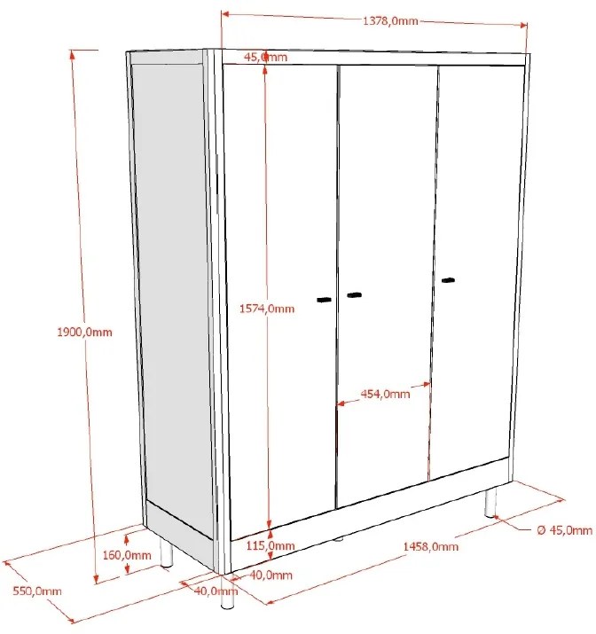 Dulap cu 3 Uși Forrest Oak, pentru Camera Copii, din Lemn de Stejar, Natur – Vipack