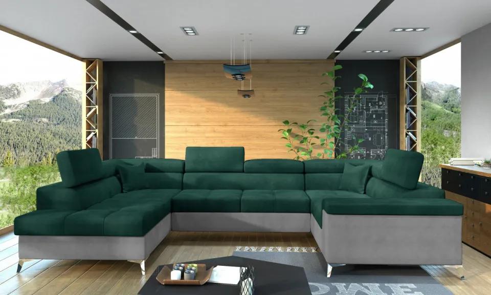 Canapea modulara, tapitata, extensibila, cu spatiu pentru depozitare, Thiago L01, Eltap (Culoare: Verde inchis / Gri deschis)