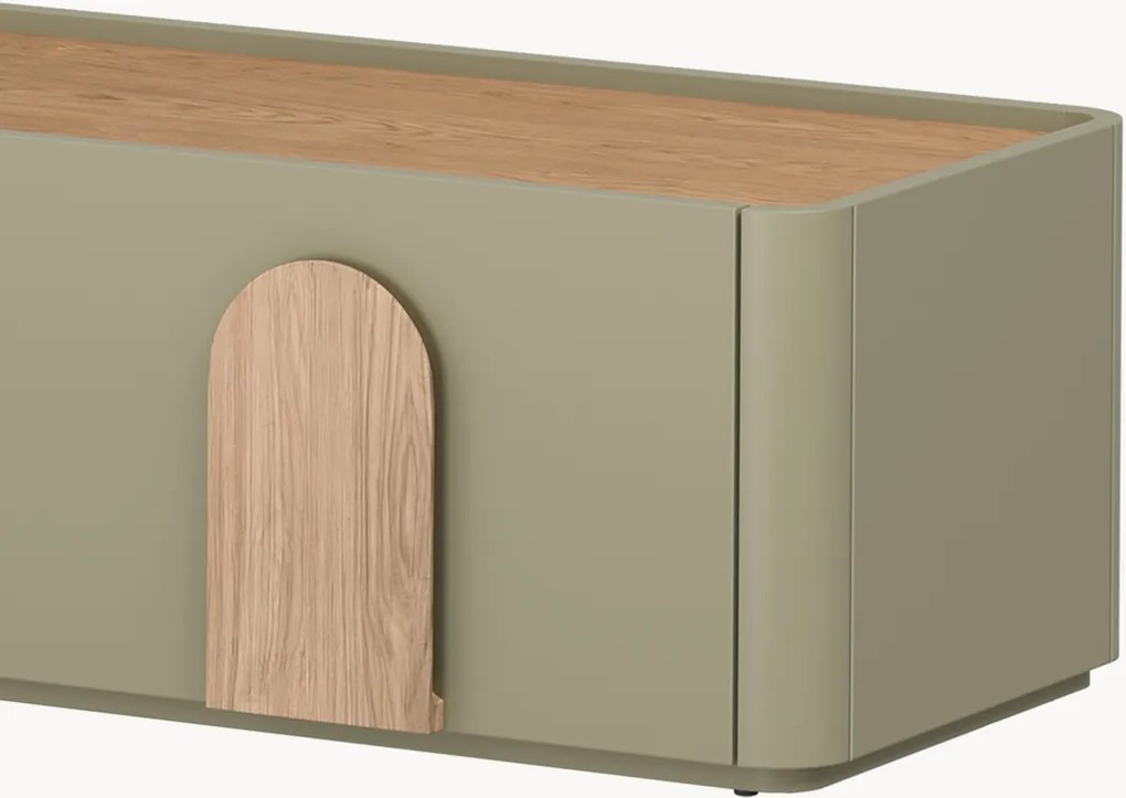 Comodă TV cu sertar Amilio 170 cm - eucalipt / stejar baltic dune / mânere stejar natural