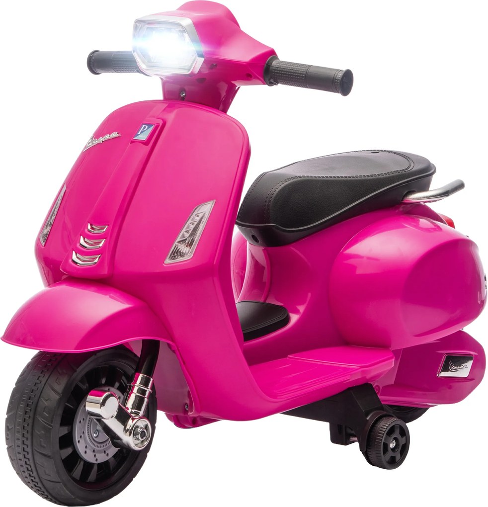 AIYAPLAY Motocicletă electrică copii Vespa 6V cu roți de sprijin, far, claxon pentru 2-6 ani 71 x 37 x 52 cm Roz | Aosom Romania