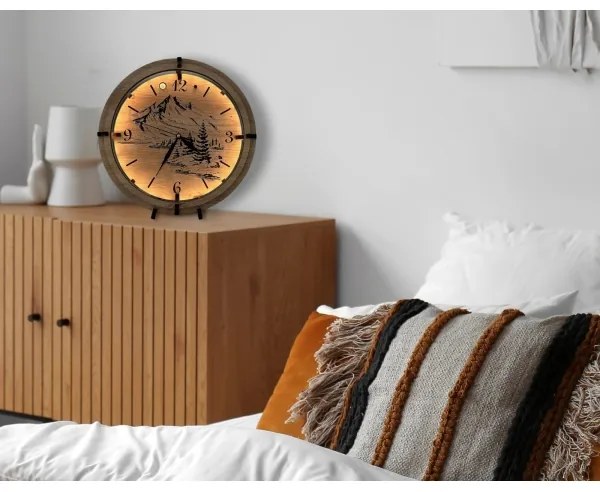 Li-Go 23697/DUB/BAT2 - Ceas LED reglabil cu senzor, LED/1xAA, diametru 32 cm, stejar