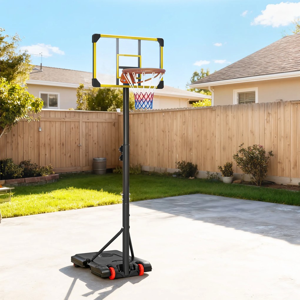 SPORTNOW Coș de Baschet pentru Copii 6-14 Ani, Coș de Baschet cu Înălțime Reglabilă, Roți și Bază Umplută, 71x46 cm, Galben | Aosom Romania