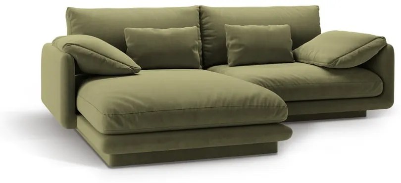 Colțar verde deschis cu tapițerie din catifea (cu colț pe partea stângă /cu șezlong) Torino – Micadoni