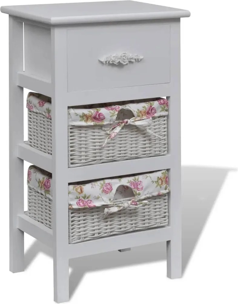 vidaXL Dulap cu 1 sertar și 2 coșuri, alb, lemn de paulownia