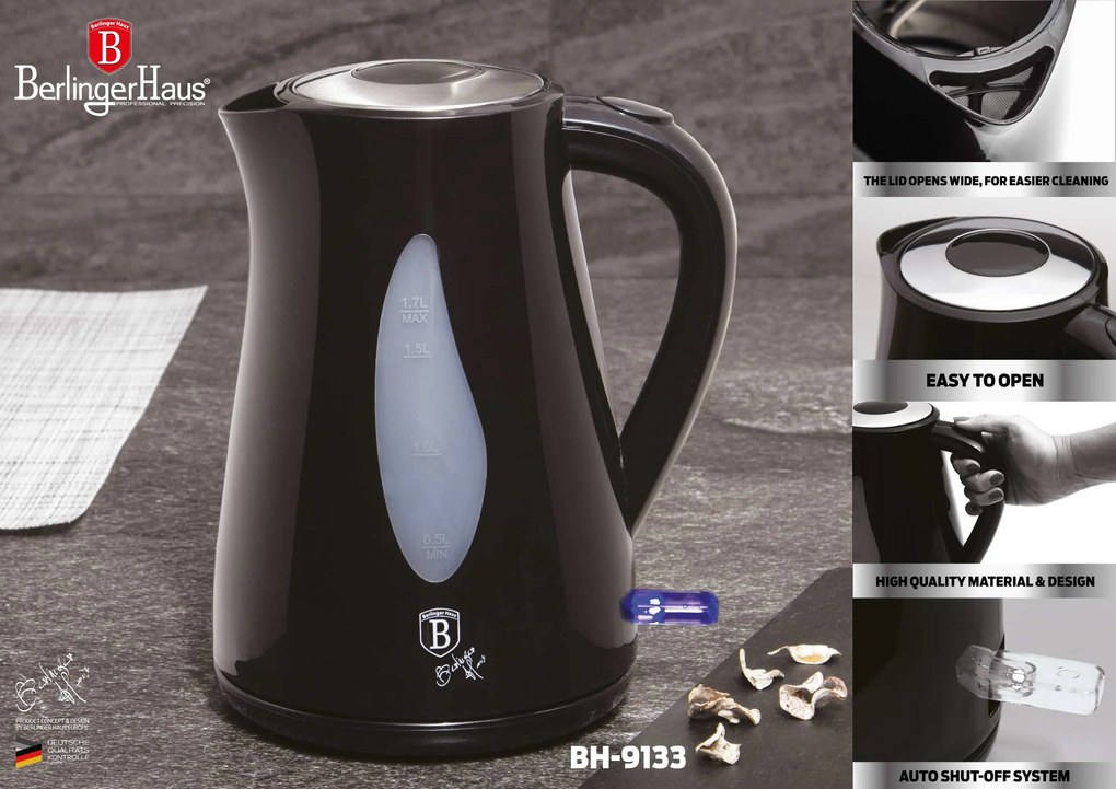 Fierbator apa cu termostat, 1,7L, 2200W, Black Silver
