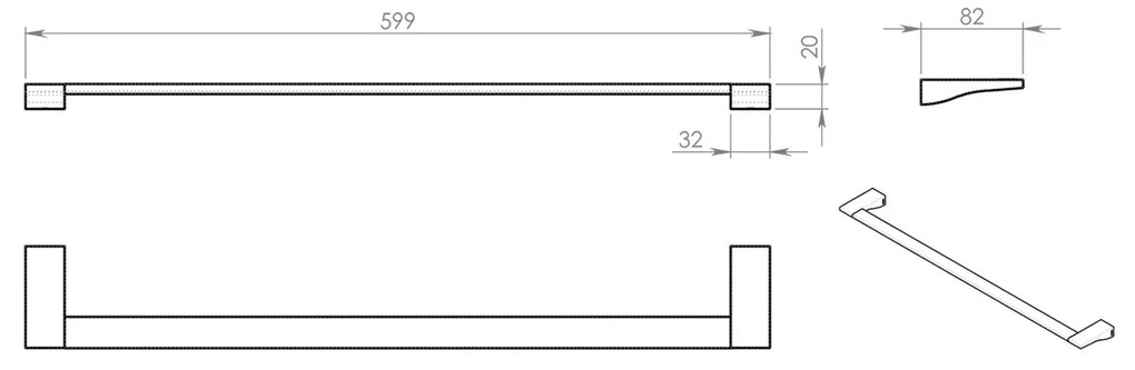 GEDY 572160 Glamour suport pentru prosoape 60 x8,2 cm, gri