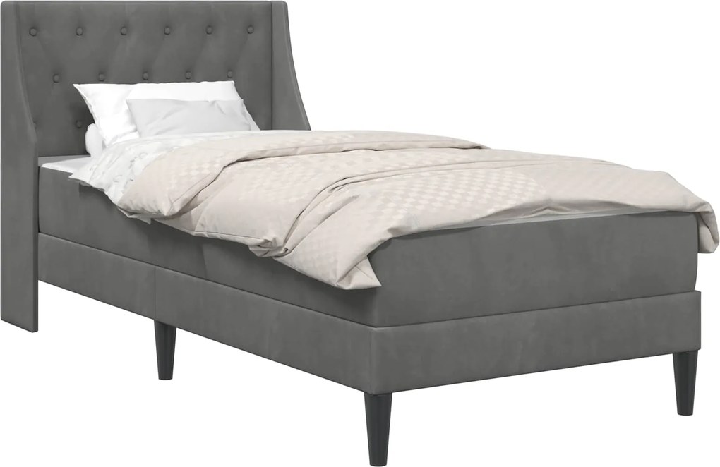 vidaXL Cadru de pat cu saltea cu saltea Gri închis 90 x 200 cm Catifea