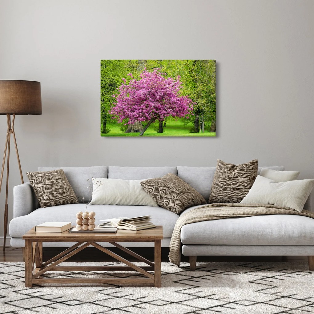 Tablou cu pom înflorit pe luncă (90x60 cm)