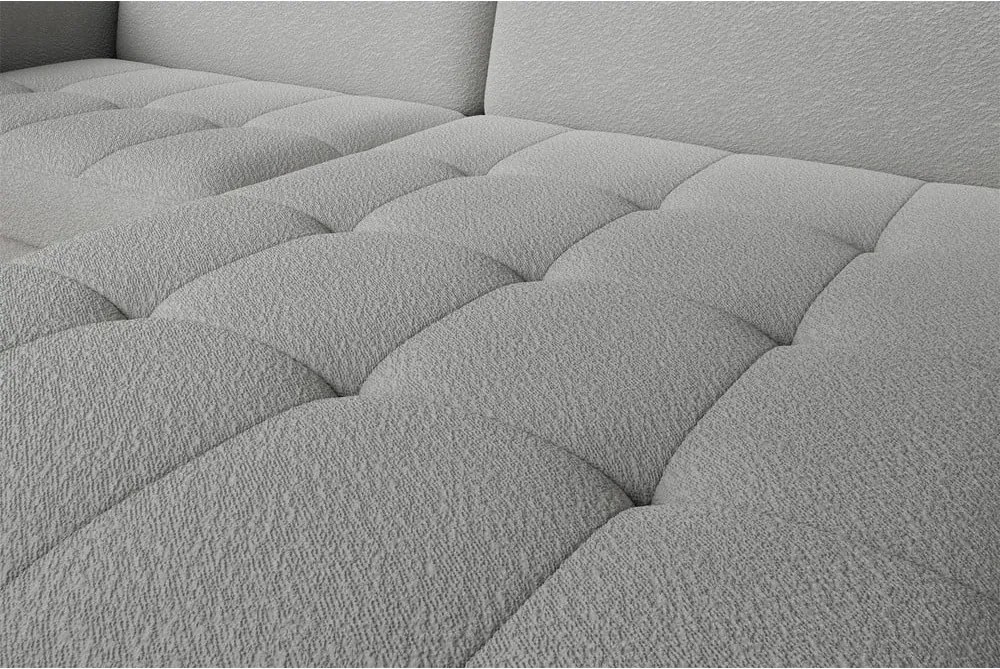 Colțar gri extensibil/cu spațiu de depozitare cu tapițerie din țesătură bouclé (cu colț pe partea stângă/cu șezlong) Gomsi – ELTAP