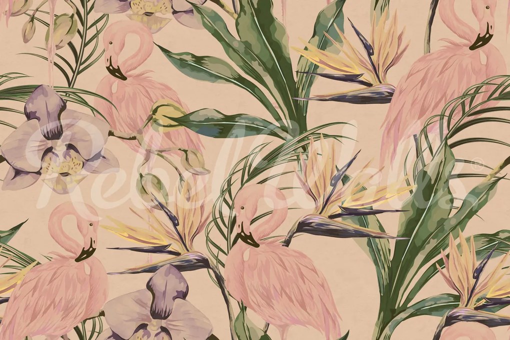 Fototapet, Vintage Flamingos, Rebel Walls