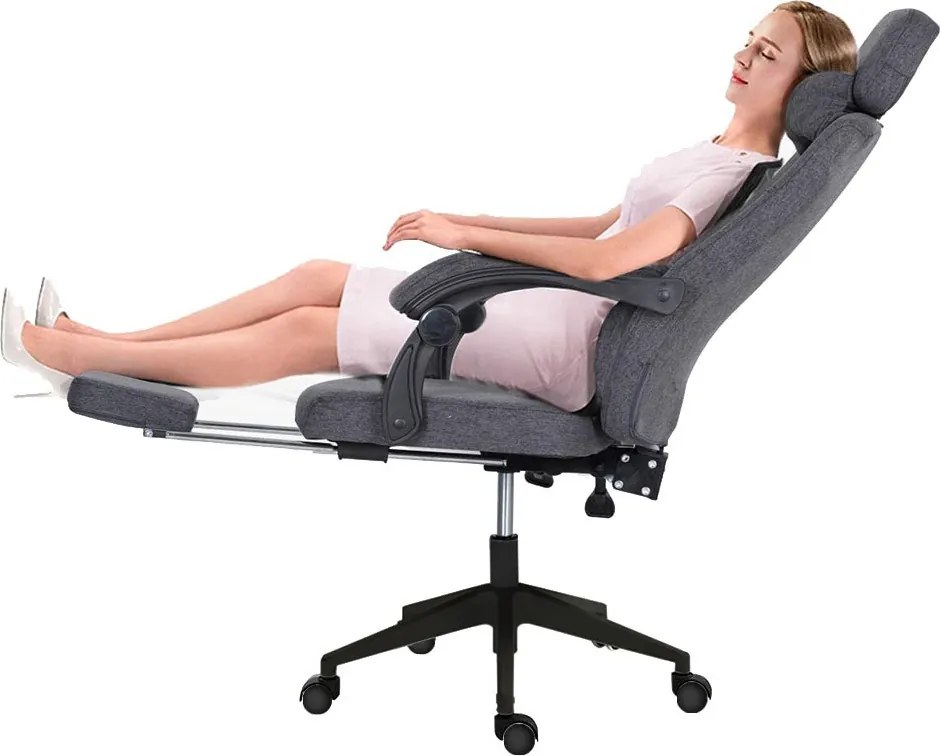 Scaun de birou rotativ cu tetiera si suport pentru picioare-gri inchis