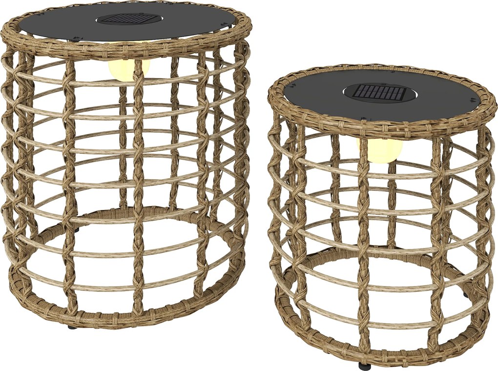 Outsunny Lampă solară de podea set de 2 Lămpi solare din ratan cu senzor de lumină LED Lampă solară în stil Boho IP44 | Aosom Romania