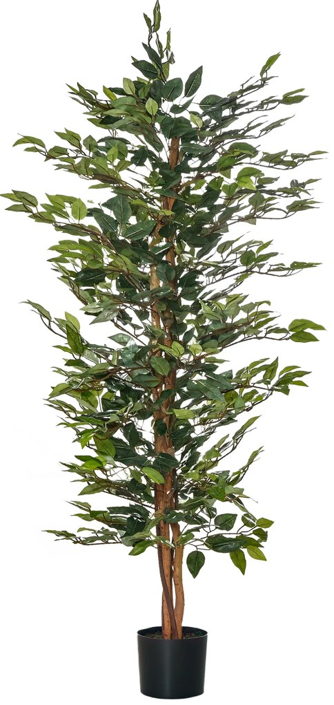HOMCOM Plantă Ficus Falsă, Plantă Înaltă de 150cm, Plantă Artificială Decorativă pentru Interior și Exterior, Ø17x14.5 cm, Verde | Aosom Romania
