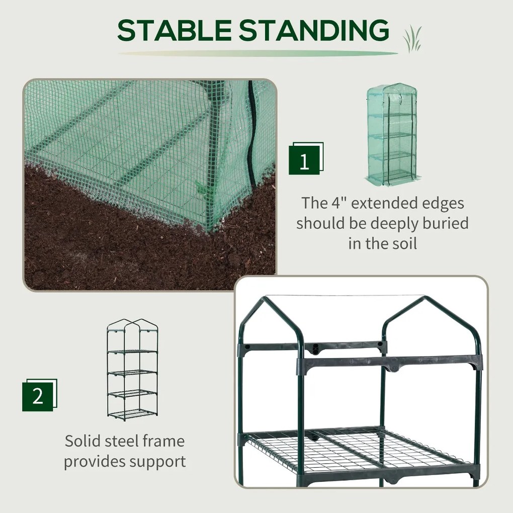 Sera gradina Outsunny pentru plante cu 4 rafturi, legume, fructe, ierburi 70x50x160cm, verde | Aosom RO