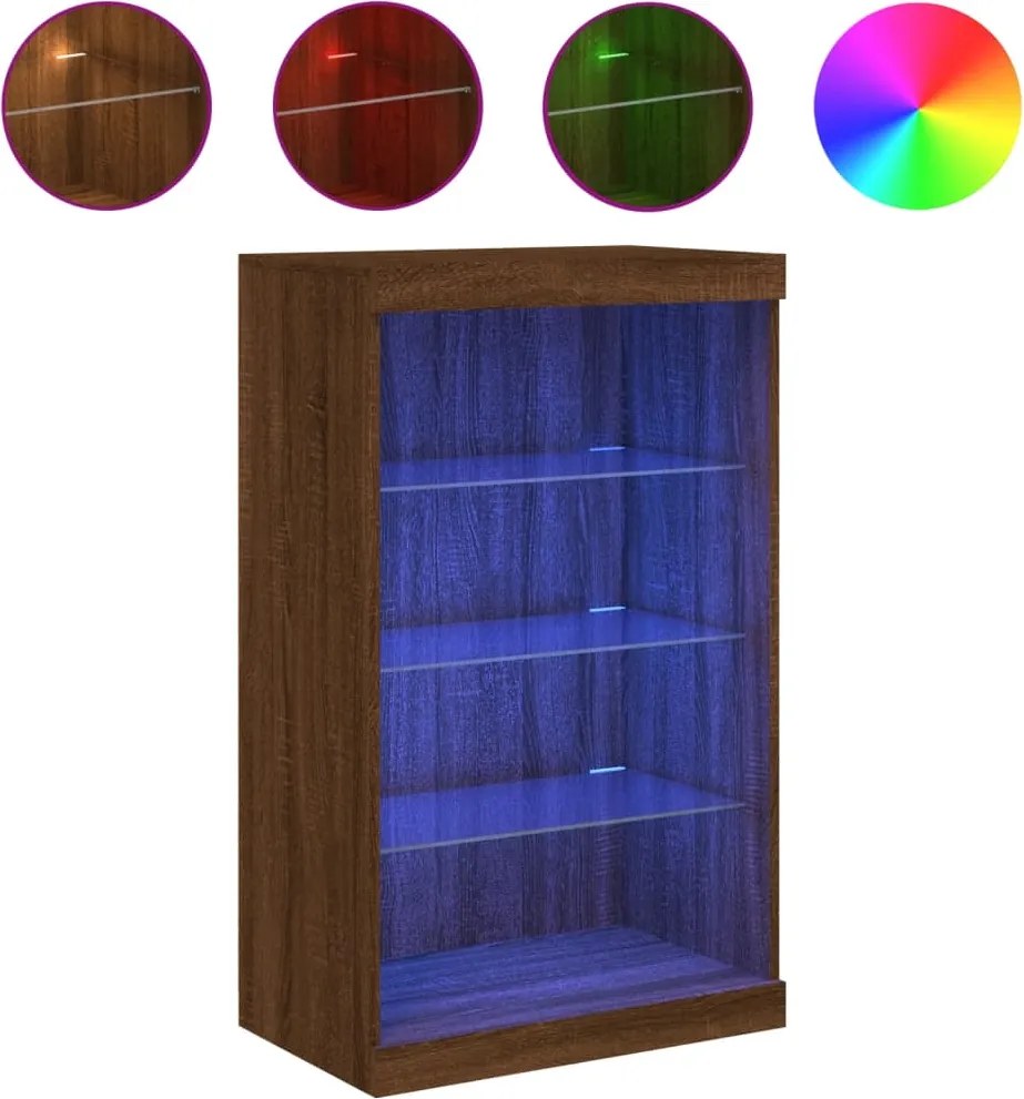 vidaXL Servantă cu lumini LED, stejar maro, 60,5x37x100 cm