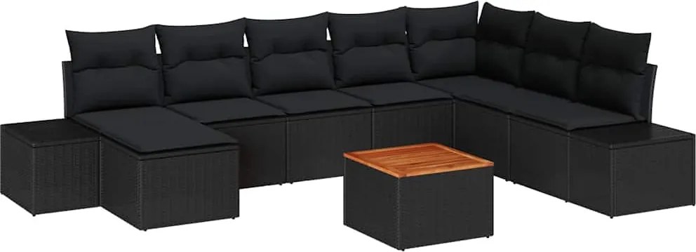 vidaXL Set de canapele pentru grădină cu pernă 9 pcs Negru poliratan