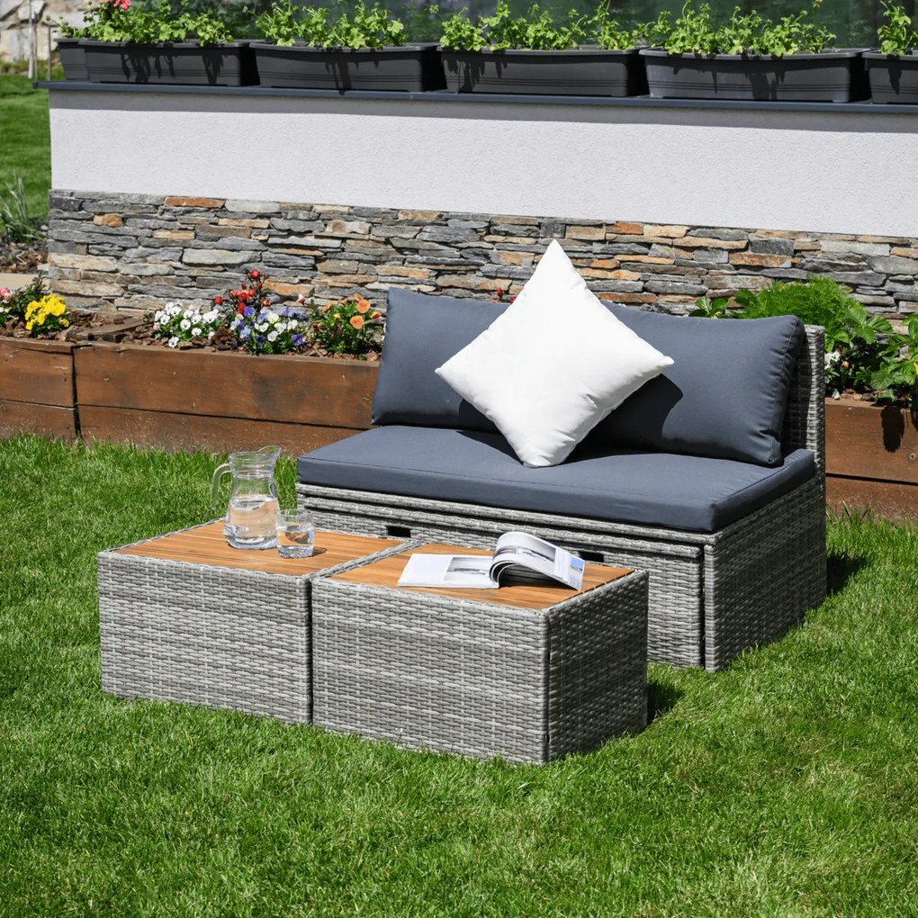 Set rattan de grădină DEBRA, gri/natural/crem
