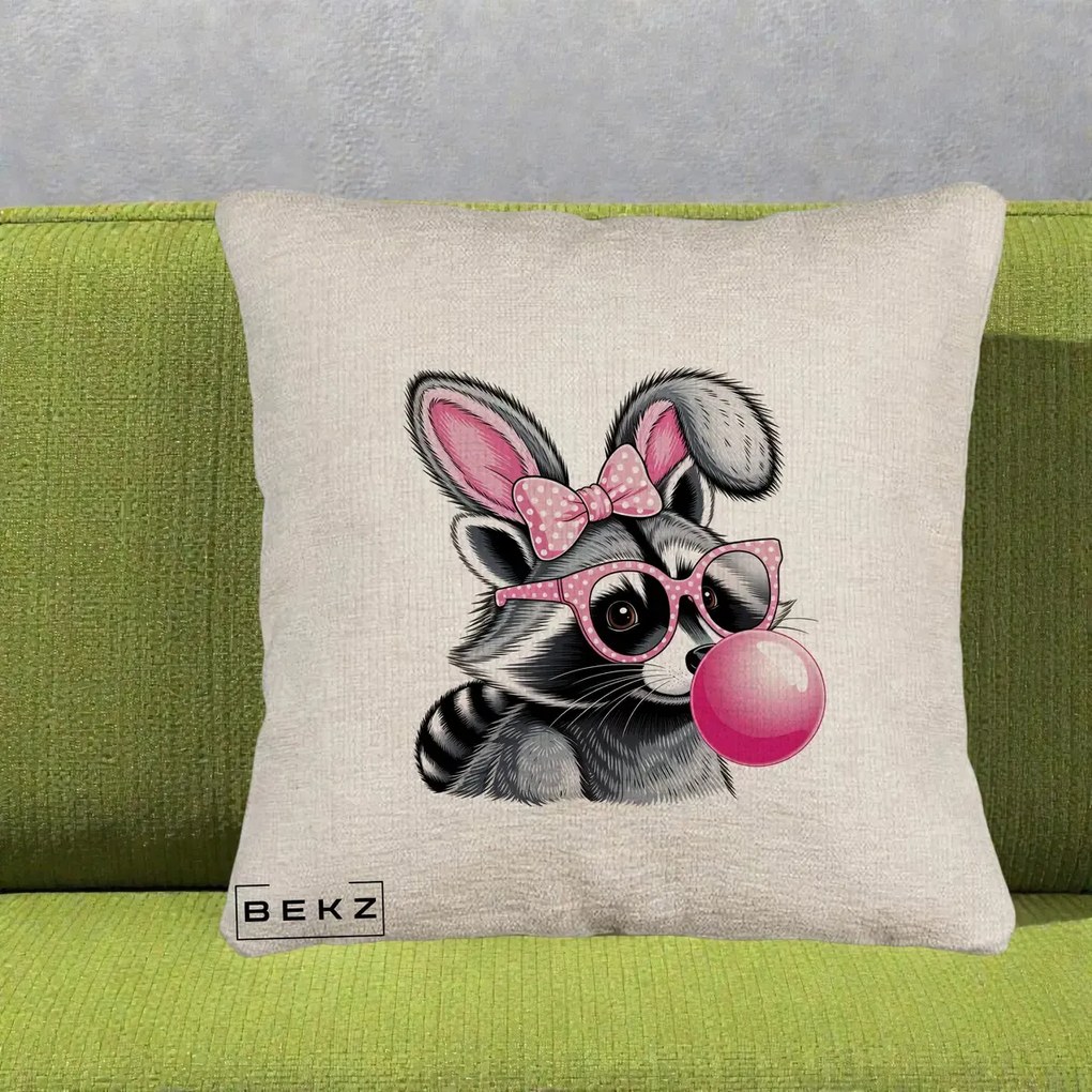 Perna Decorativa Raton cu Urechi de Iepure si Guma de Mestecat, 40x40 cm, Bej Canapea, Husa Detasabila, Perna Inclusa, BEKZ®