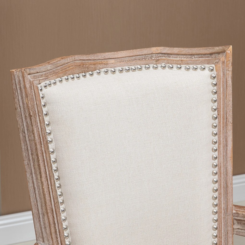 HOMCOM Scaun pentru sufragerie, scaun de bucătărie, decor cu nituri, stil rustic francez, lemn de cauciuc, Crem-alb, 59 x 63,5 x 96cm | Aosom Romania
