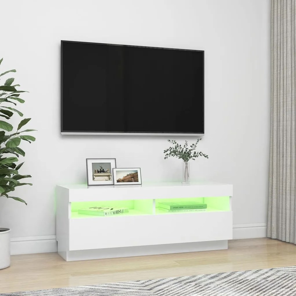 Comodă tv cu lumini led, alb, 100x35x40 cm