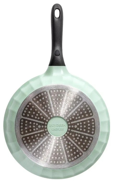 Tigaie BUYDEEM CP151, 25 cm, Capac din sticla, Aluminiu turnat, Fara PFOA, Acoperire antiaderenta, Verde