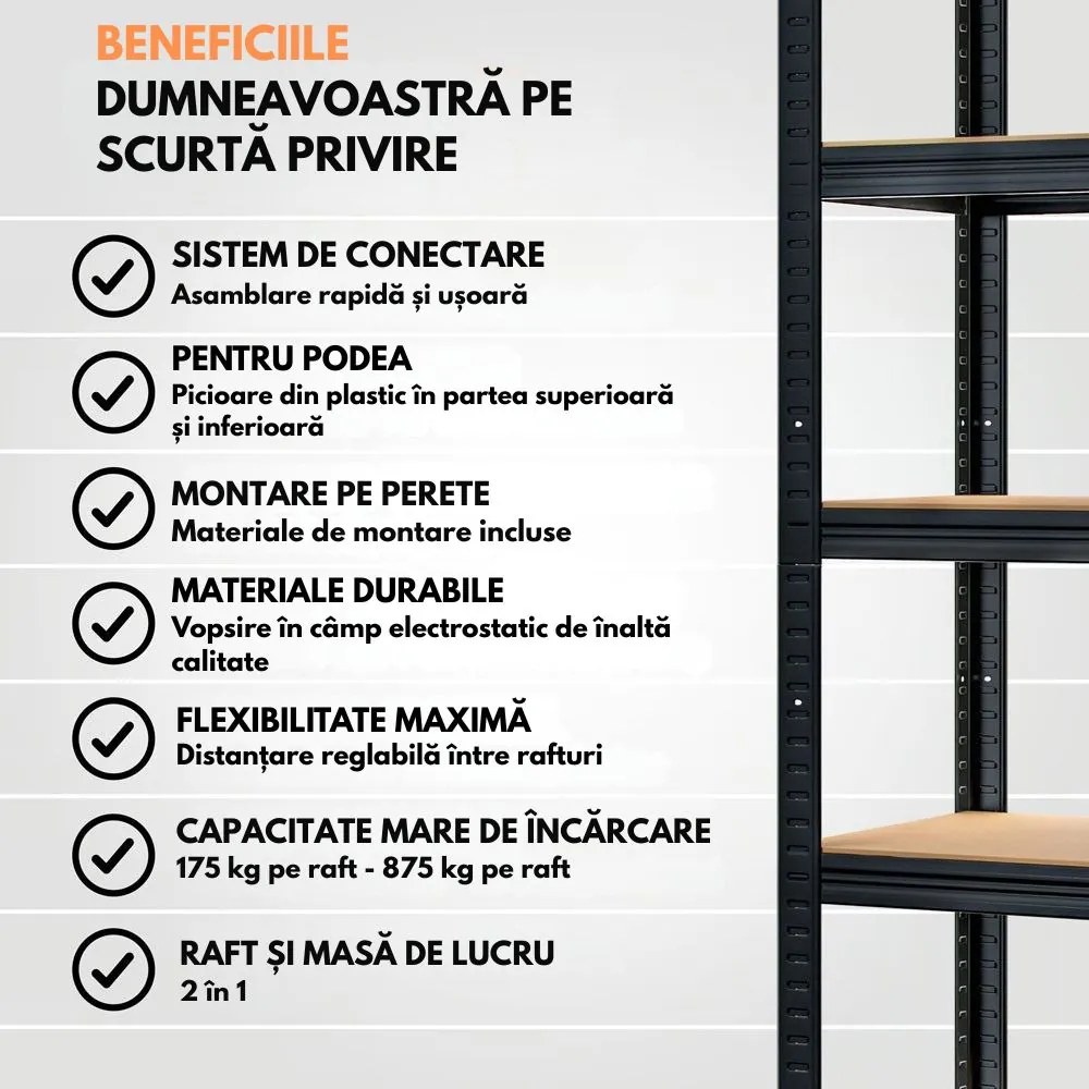 Raft cu capacitate mare HEAVY, max. 875kg, 90x40x180cm, negru Jurhan