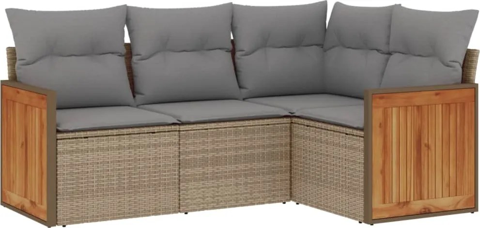 vidaXL Set canapele de grădină, 4 piese, cu perne, bej, poliratan