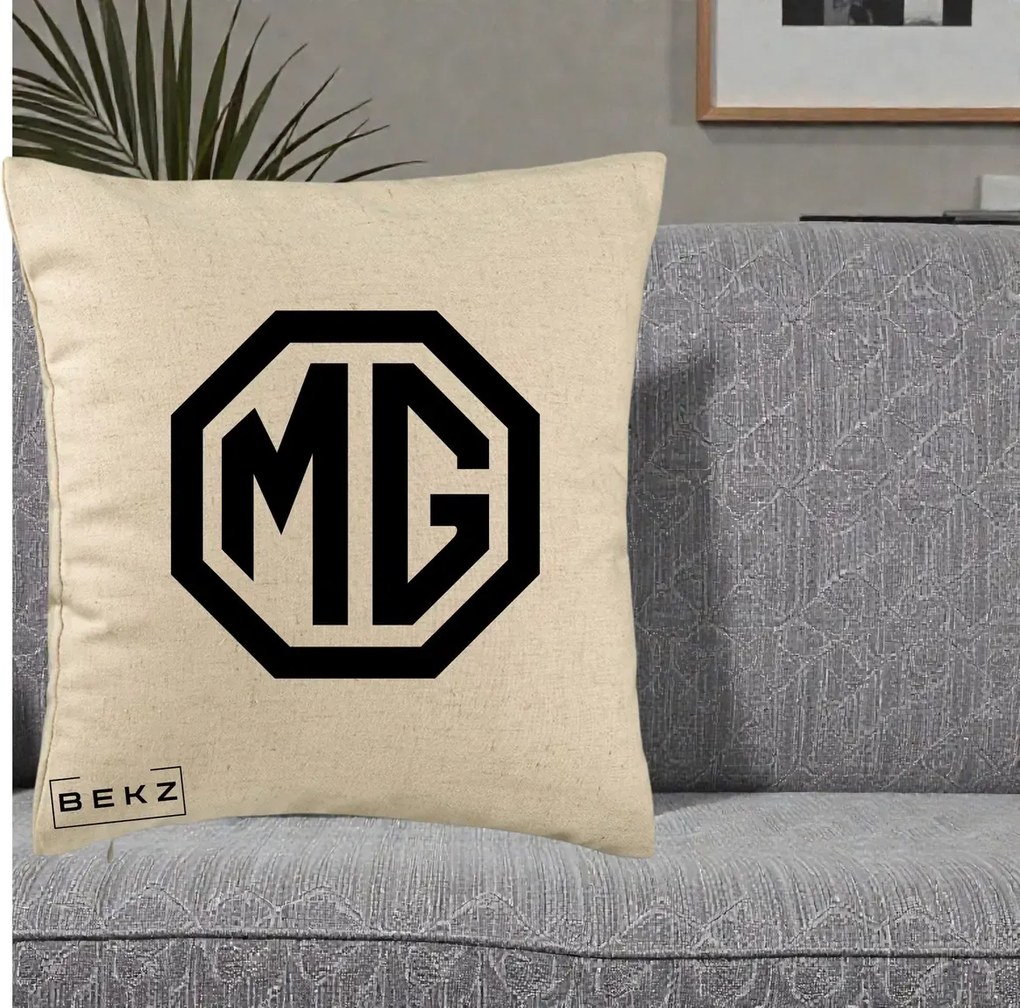 Perna Personalizata cu emblema MG, 40x40 cm, Bej, Husa Detasabila, Perna Inclusa, BEKZ®