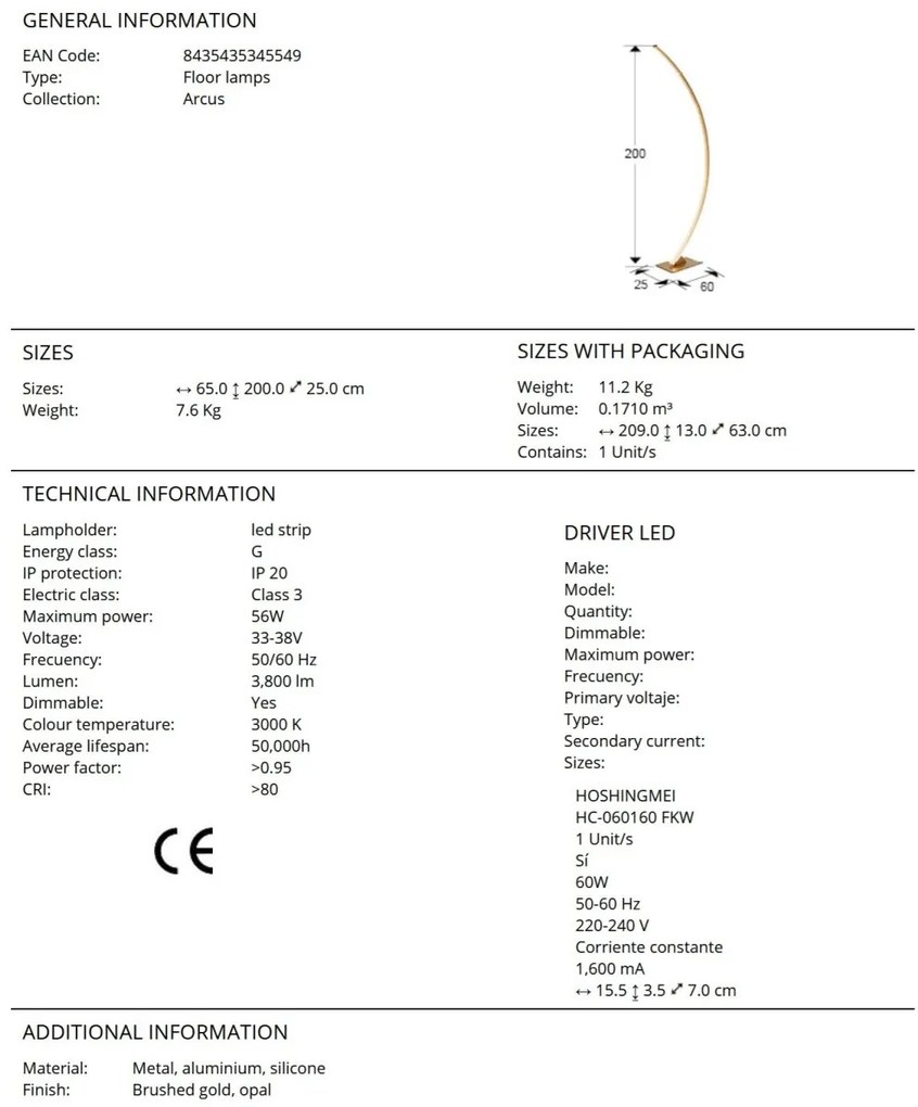 Lampadar LED de podea design modern Arcus