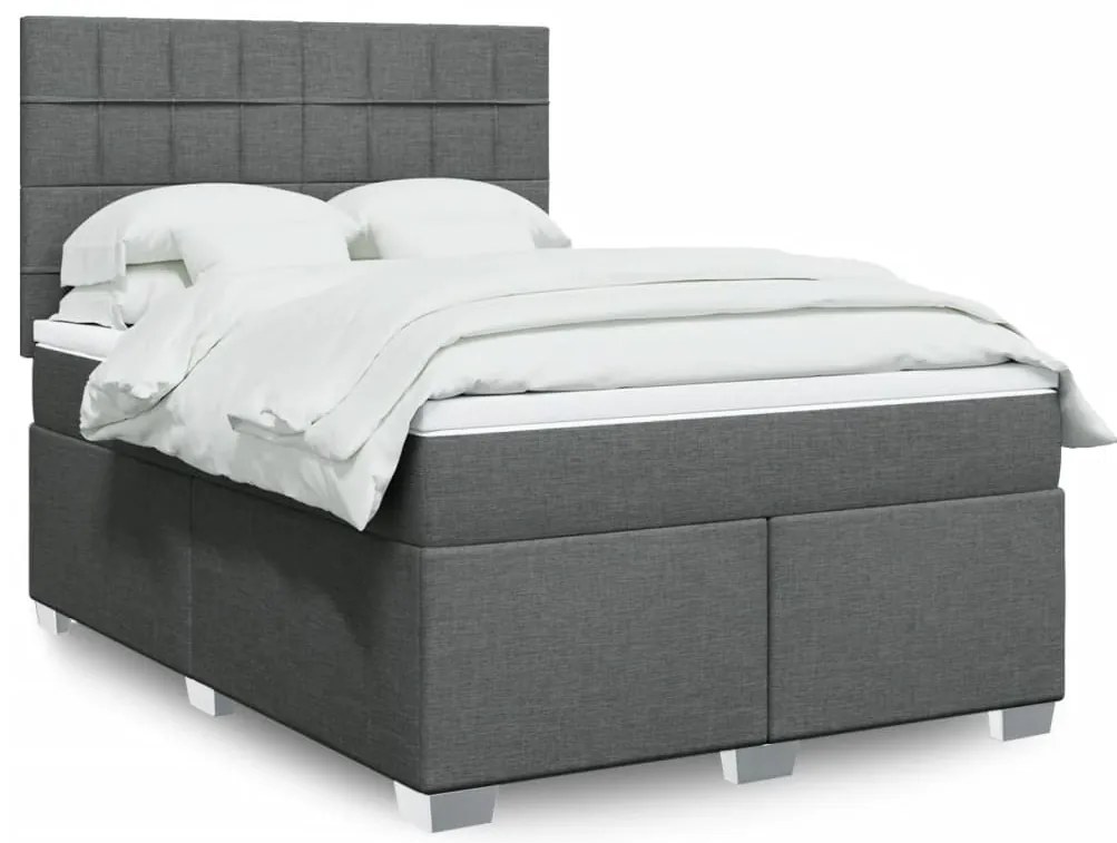 vidaXL Pat continental cu saltea, gri închis, 160x200 cm, țesătură