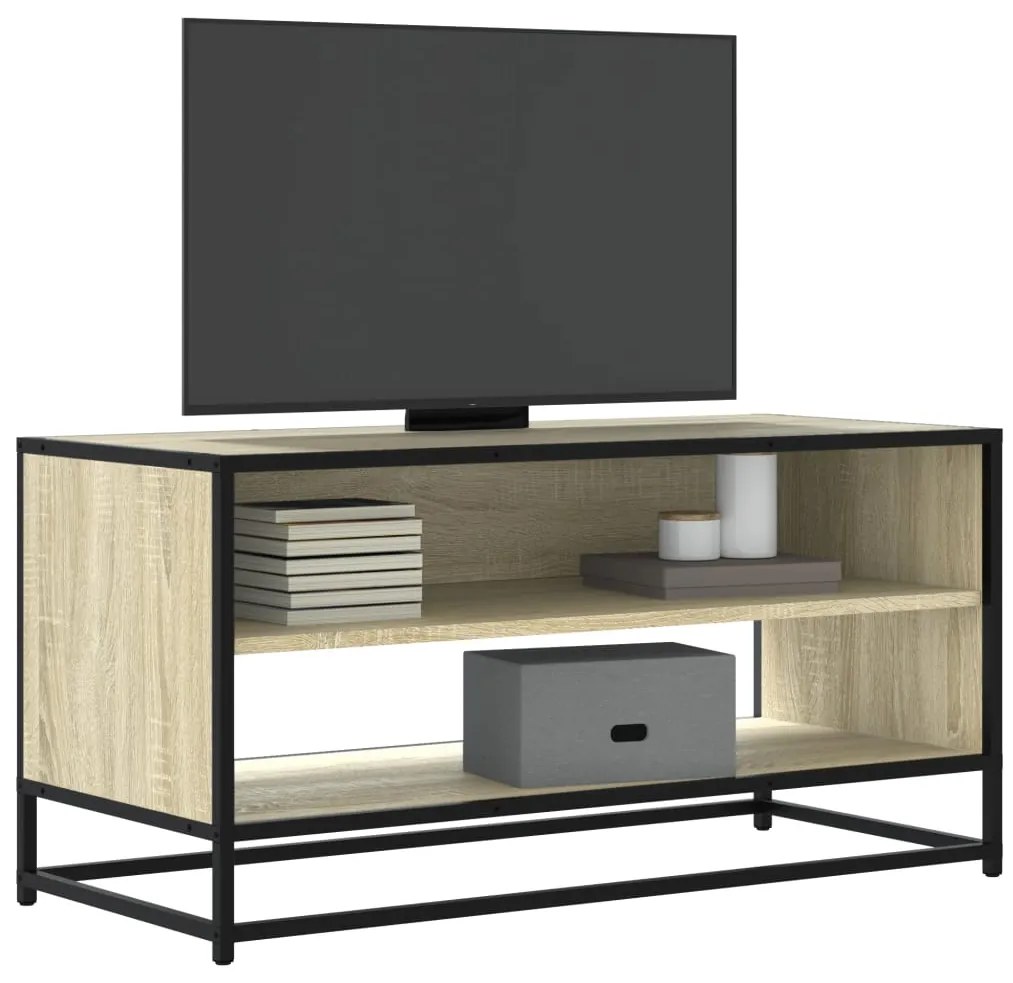 vidaXL Comodă TV, stejar sonoma, 91x40x46 cm, lemn prelucrat și metal