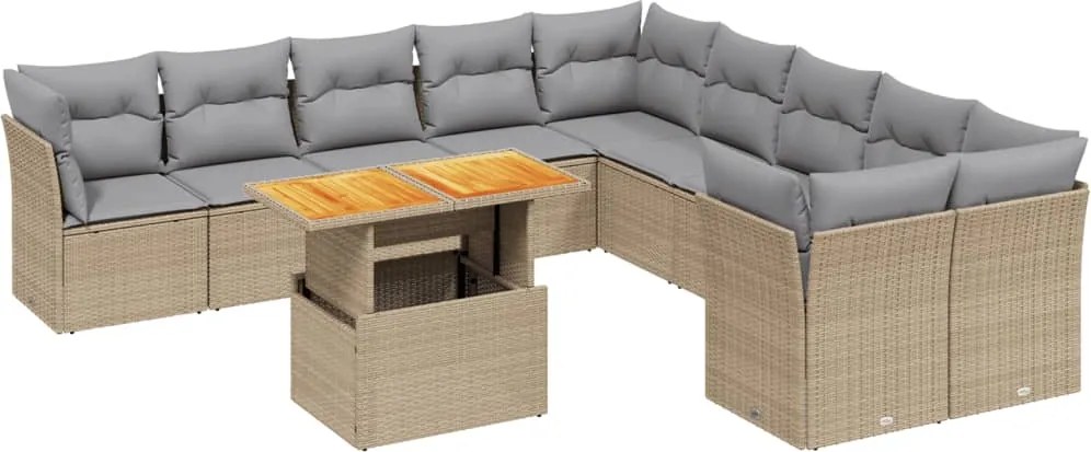 vidaXL Set canapele de grădină cu perne, 11 piese, bej, poliratan