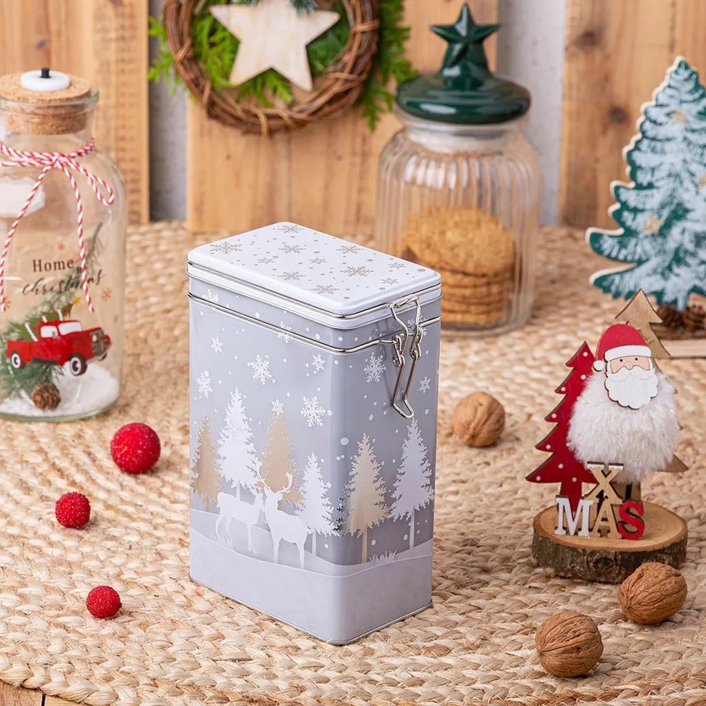 Doză de tablă de Crăciun Altom Silver Christmas tree, 12 x 8 x 19 cm