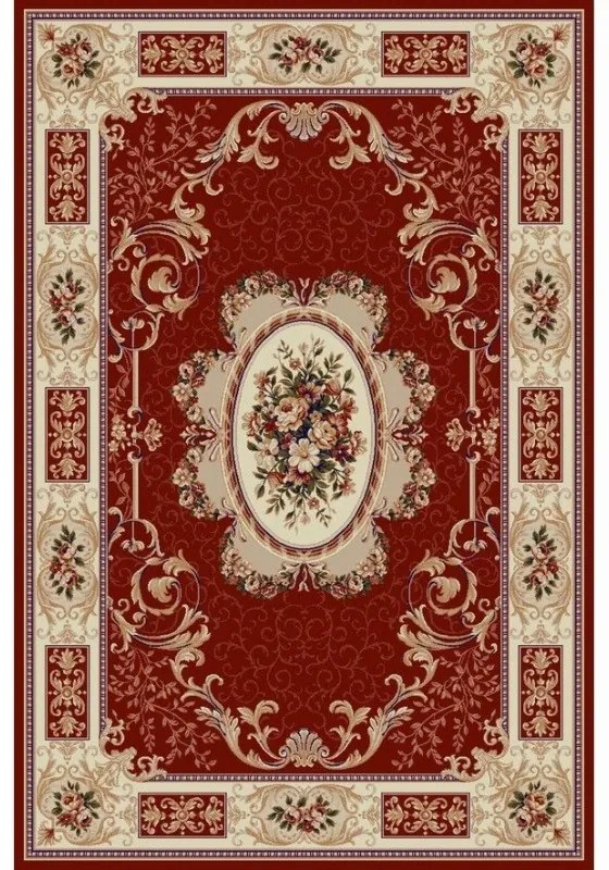 Covor rosu cu flori si modele geometrice 542 Selectează mărime: 080 X 200