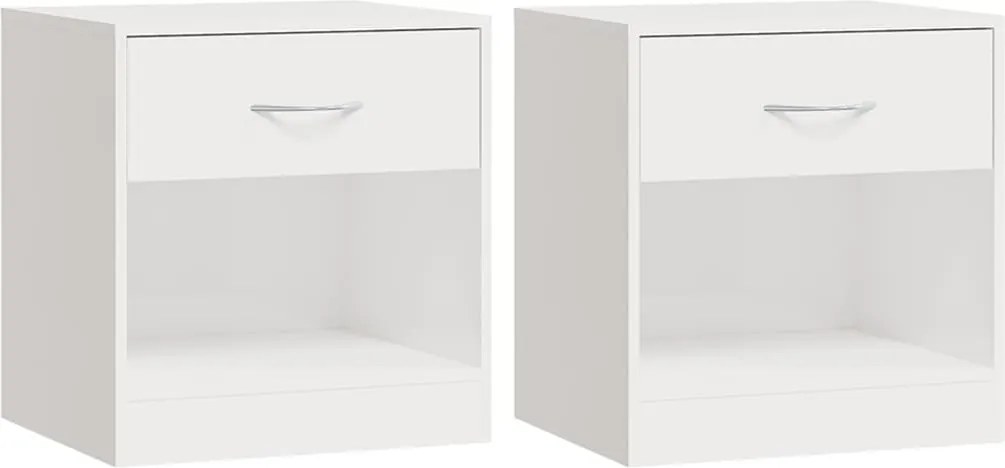 vidaXL Noptiere cu sertar, 2 buc., alb extralucios