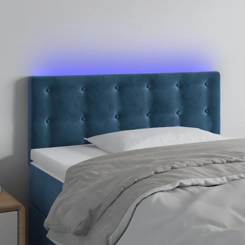 3122092 vidaXL Tăblie de pat cu LED, albastru închis, 100x5x78/88 cm, catifea