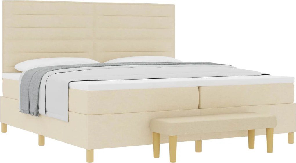 vidaXL Pat cu arcuri cu saltea cu headboard Crem 200 x 200 cm țesătură