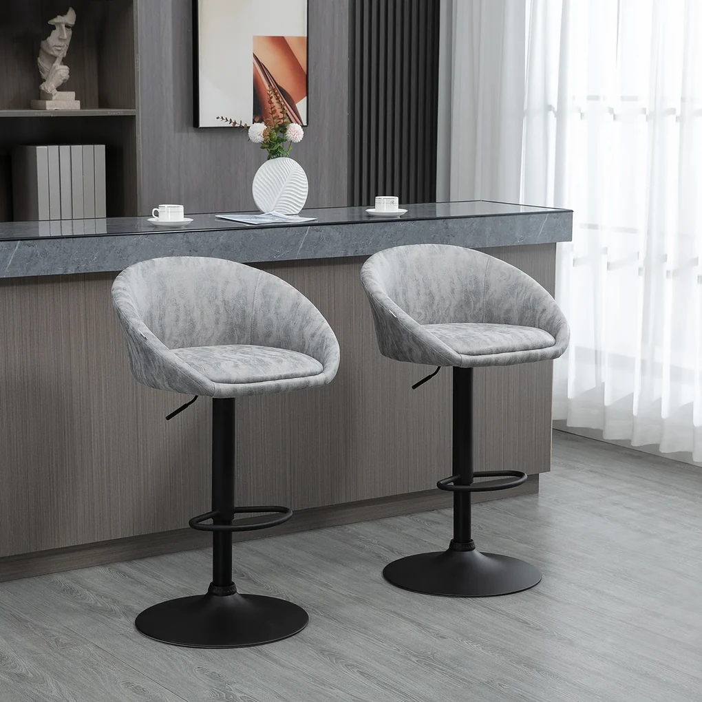 HOMCOM Set 2 Scaune Bar Rotative Piele PU Gri, Confortabile și Reglabile în Înălțime | Aosom Romania