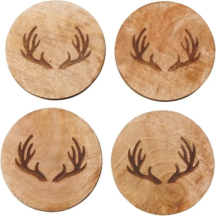 Set 4 suporturi pentru pahare, din lemn de mango, Deer