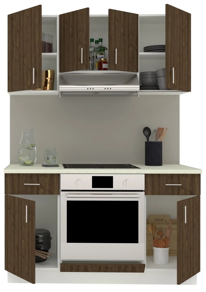 Set Bucatarie Karo V5, Stejar Bronz/Alb, Blat Thermo 28 mm, L 140 cm