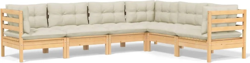 vidaXL Set mobilier grădină cu perne crem, 6 piese, lemn masiv de pin