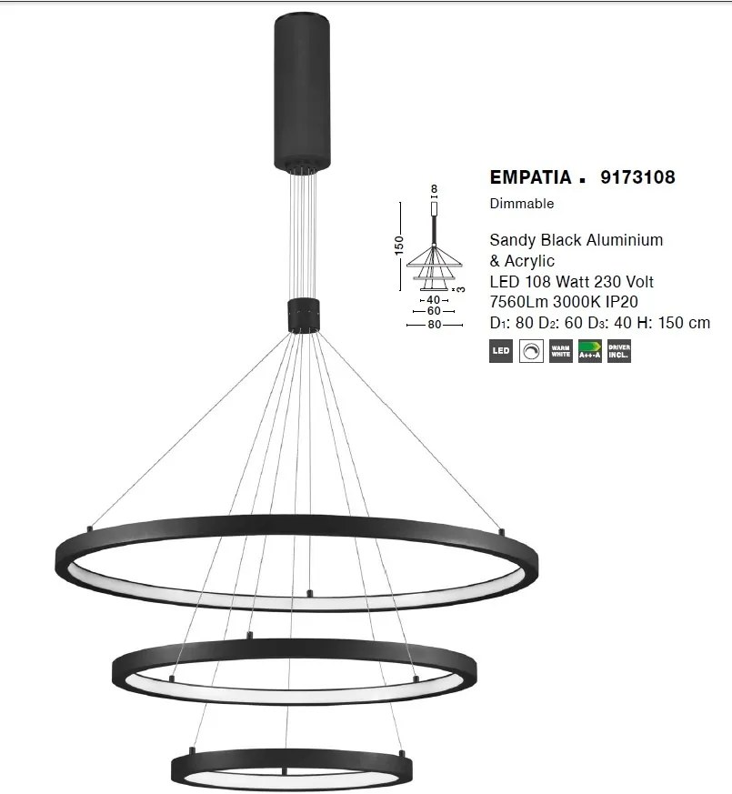 Lustra LED design modern circular EMPATIA III negru NVL-9173108