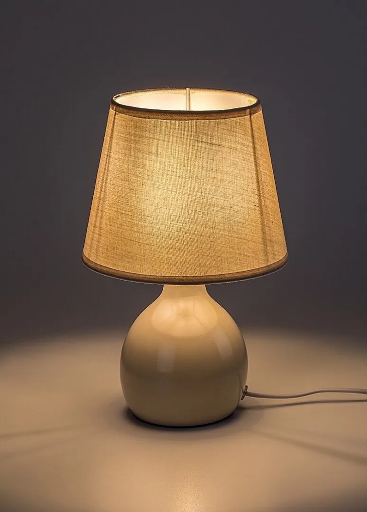 Lampa de masa ceramica si abajur bej Ingrid