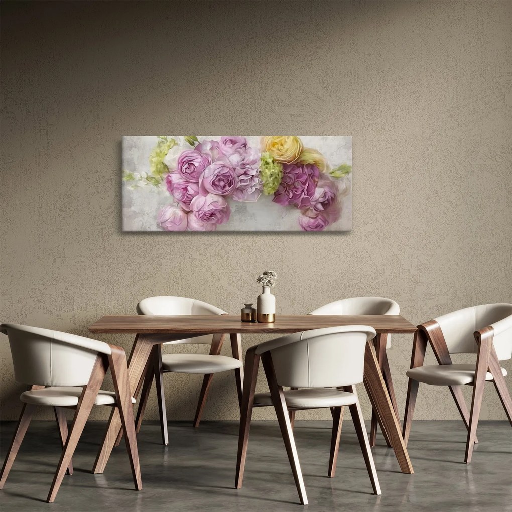 Tablou - Flori pe perete culorile pastel (120x50 cm)